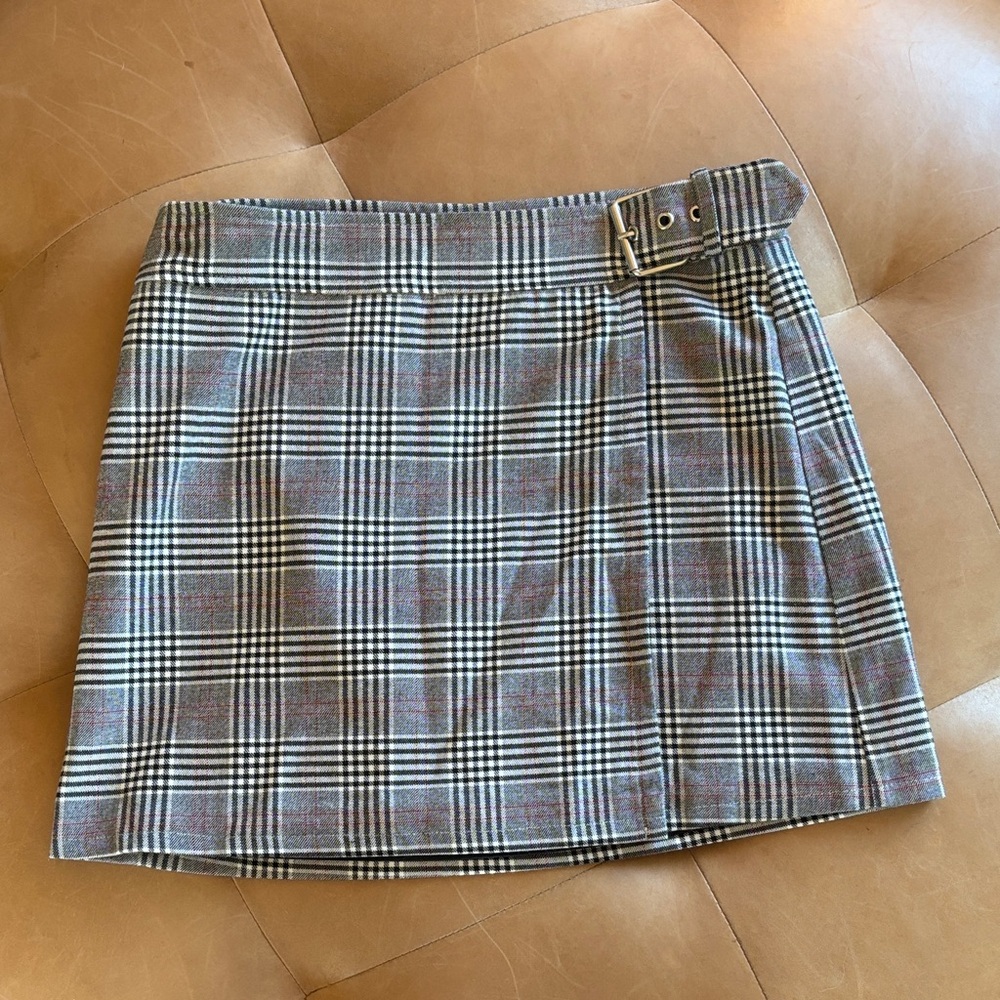 Forever 21 Plaid Skirt with Belt - Gray and Brown